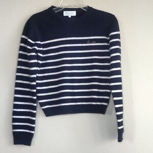 Mason Labiche Blue and White 100% Merino Wool Crew Neck Sweater